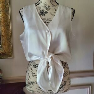 Vintage White Satin Lingerie Vest Sleeveless Blouse Top